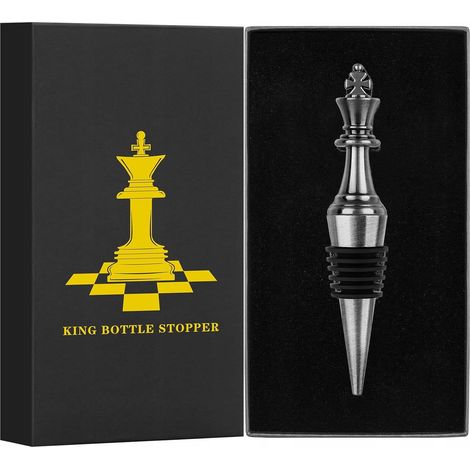 Weinverschluss „Schachkönig“, Dunkelsilber, perfektes Geschenk (1/4)