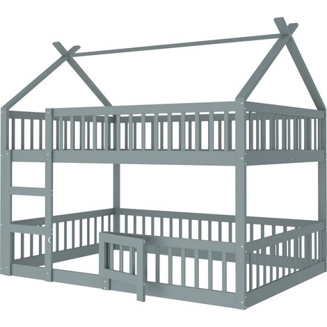 Litera infantil 140 x 200 cm con escalera, estructura de madera, gris HOMVRA (1/5)