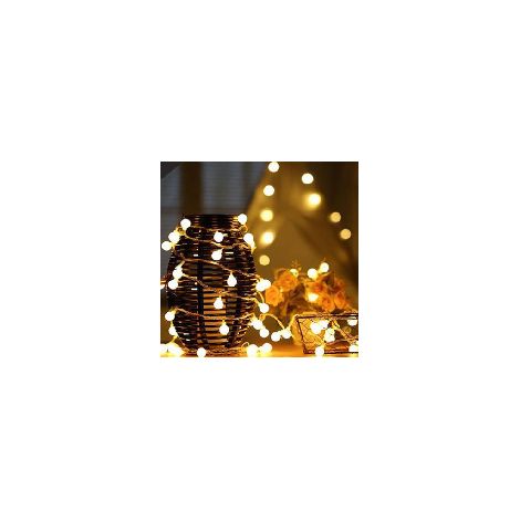 Guirlande boules basse tension, connecteurs mâle/femelle, 20m 150 LEDs, télécommande 6 touches, divers modes, décoration fête intérieur extérieur. (1/4)
