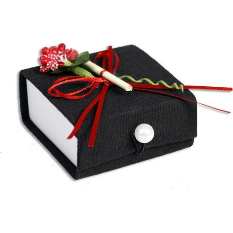 TrAdE Shop Traesio - 12 Scatolina In Tessuto Con Pergamena Porta Confetti Bomboniera Laurea Nero - (1/2)