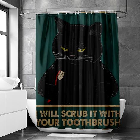 Rideau de douche motif chat vintage et baignoire décorative, polyester imperméable, 90x180 cm (1/5)