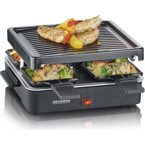 Severin – Appareil à raclette 4 personnes – Revêtement anti-adhésif – Puissance 600W – Compact et facile à ranger – Fonction grill noir