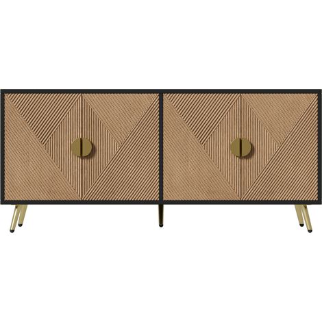 Sideboard 160 cm mit 4 Türen, gebürsteten goldfarbenen Griffen und glänzenden Goldbeinen (1/5)