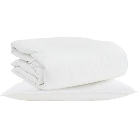 Couette 2 en 1 avec oreiller, ensemble 2 pièces, blanc, duvet de canard. (1/5)