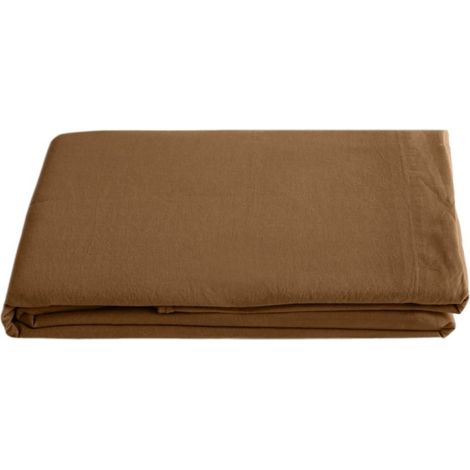 Drap plat Palace pur coton teint lavé, 63 fils/cm² Vent du sud - Palace Cognac - 270 x 290 cm pour lit King Size