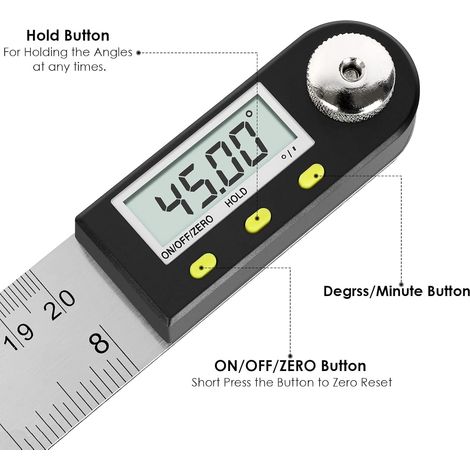 Règle d'Angle Numérique - Mesure De Longueur 300 mm Et d'Angle En Acier Inoxydable Avec Maintien - Zéro Et Grand Ecran LCD (1/5)