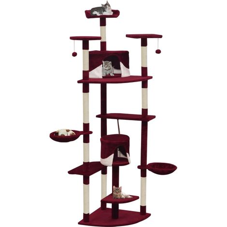 Rascador para gatos con poste de sisal rojo y blanco 203 cm vidaXL