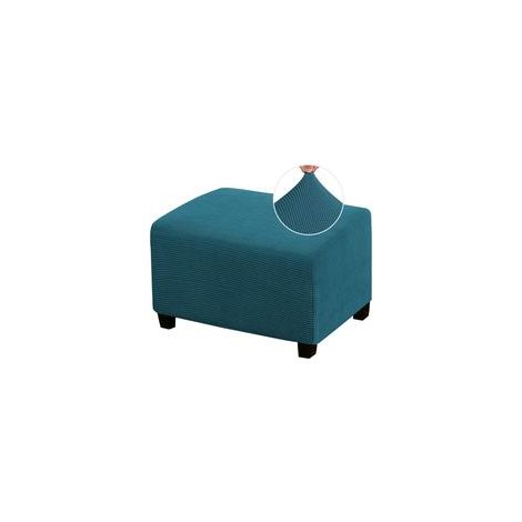 Rechteckiger, elastischer Hockerbezug, ideal für Wohnzimmerhocker. Hergestellt aus dickem, kariertem Jacquard-Stoff mit einem elastischen Band an der Unterseite (Standardgröße, blau fo-Crezuo).