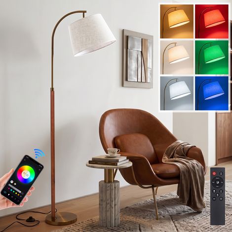 HEMVOR Lampadaire bois massif 9 W E27 170 cm RGB CCT intelligent télécommande Noyer (1/5)