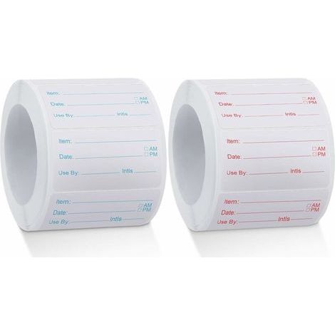 2 Rouleaux 1000 Pièces Étiquettes d'Aliments Solubles Étiquettes en Conserve Alimentaire Autocollants Alimentaires Amovibles pour Maison ou Restaurant en Conserve Rotation, Rouge et Bleu 2550mm (1/5)