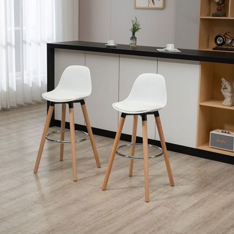 Chaise de Cuisine 38 x 42 x 91 cm 2 pièces repose-pieds intégrés tabouret de bar simili cuir blanc (1/5)