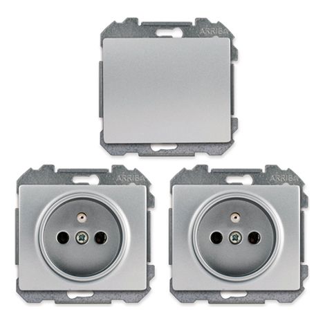 Lot de 1 Va et Vient Silver et 2 Prises 2P+T Silver