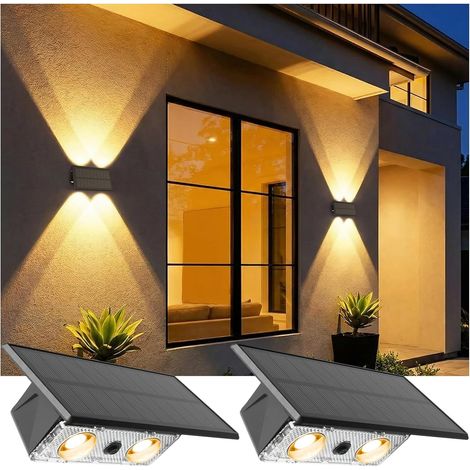 Solaire extérieur Up and Down, Lampes solaires murales extérieures 4 LEDs, Lumière chaude/neutre/froide, Projecteur solaire étanche IP65 pour jardin, balcon, terrasse, escali, 2 pièces (1/5)