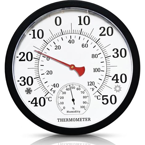 Thermomètre hygromètre analogique 2 en 1, thermomètre intérieur et extérieur, station météo analogique sans piles avec grands chiffres lisibles pour la maison, les serres, les jardins - Ø 25 (1/5)