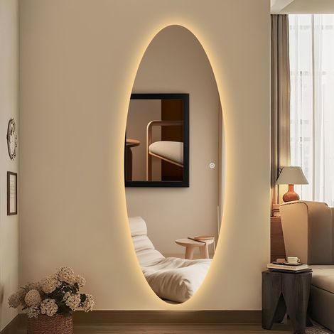 WDWRITTI LED Standspiegel 60x165 cm Ganzkörperspiegel mit Beleuchtung Asymmetrischer Spiegel mit Beleuchtung für Ankleidezimmer, Schlafzimmer, Wohnzimmer, Friseursalon