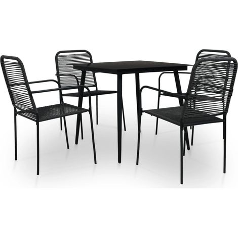 Set da pranzo da esterno 5 pezzi in corda di cotone e acciaio nero 020014656