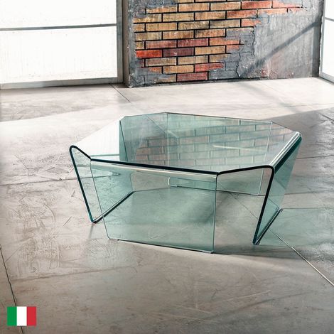 Tavolino da caffè in Vetro Curvato trasparente L 80 Made in Italy - Spider Basso (1/4)