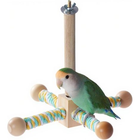 Perchoir Rotatif pour Oiseaux, Aire de Jeu à Suspendre pour Cages à Oiseaux, Perchoir Rotatif en Bois, aux Perroquets de Taille Moyenne, Petits Perroquets Jouer Divertissement