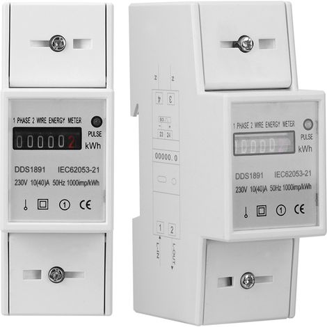 Compteur monophasé DDS1891 haute précision, compteur d'énergie sur rail à 2 pôles, 1000 impédances/kWh, 50 Hz (1/5)