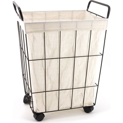 Panier à linge 40L en toile coton/jute/polyester – Avec roulettes – Élégant et naturel – Pour espaces modernes – Gelco Design
