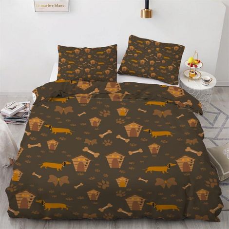 Bettwäsche-Set 135x200 cm 4-teilig Mikrofaser Dackel 3D Motiv mit Reißverschluss