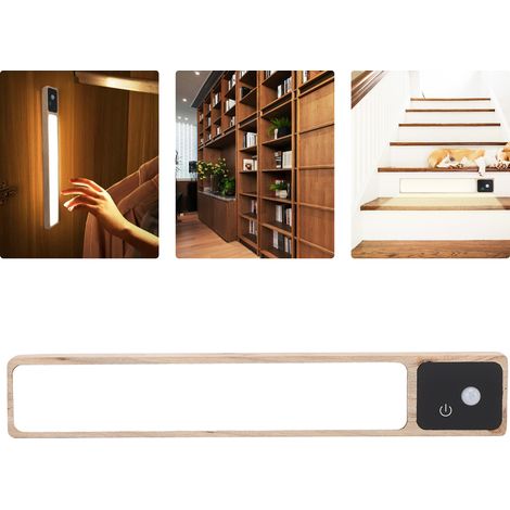Lumière d'armoire magnétique en bois de camphre avec détecteur de mouvement infrarouge et capteur de présence humaine, lampe à détecteur de mouvement sans fil à intensité variable pour cuisine, escali (1/5)