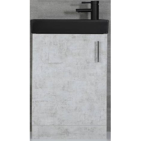 Milano Lurus - Modern 400mm Compact Bathroom Cloakroom Vanity Unit with Black Basin - Concrete Grey (1/5)