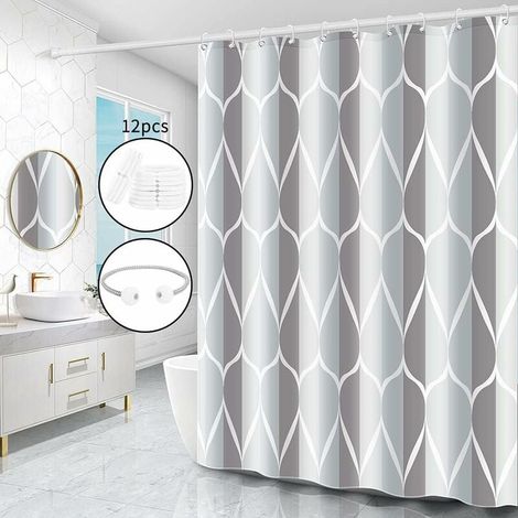 Duschvorhang, waschbar, antibakteriell, schimmelhemmend, wasserdicht, Polyester mit 12 Ringen (Grau, B 80 x H 200 cm)