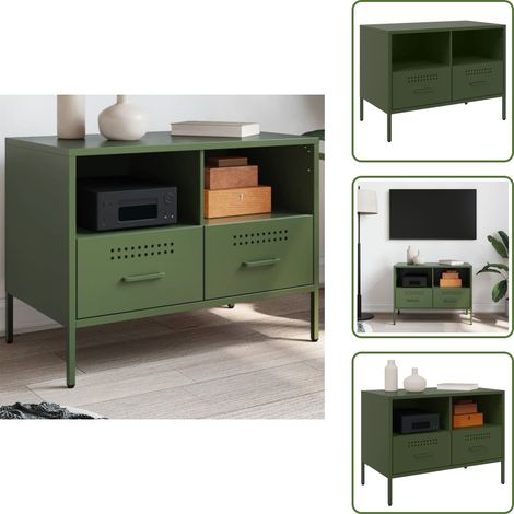 TV-Schrank Olivgrün 68x39x50,5 cm Stahl - Industriestyl - TV-Schrank - Metallregal - Wohnzimmerschrank - Fernsehtisch (1/5)