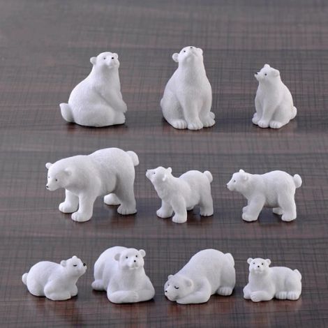 Ornements en résine,statuette,Ours Polaire Figurine 10Pcs Statue Résine Animal Paysage Miniature Bonsai Ornement Résine Artisanat (1/4)