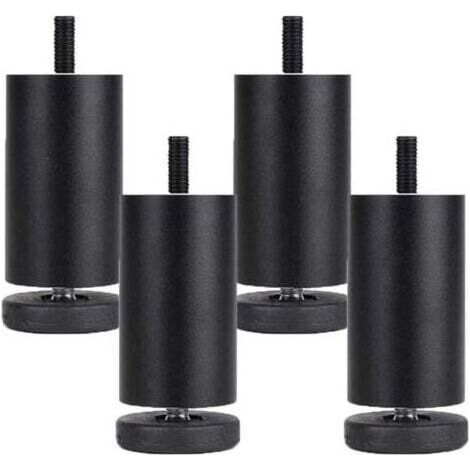 Lot de 4 pieds de meubles réglables en alliage d'aluminium, pieds de meubles ronds en métal, pour table, canapé, lit, noir (10 cm) (1/5)