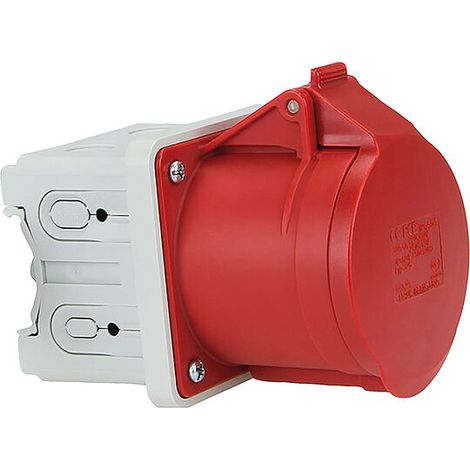 CEE-Anbausteckdose 16A, 5-polig, 400V für Hutschiene oder Elektroinstallationskanal - rot/grau