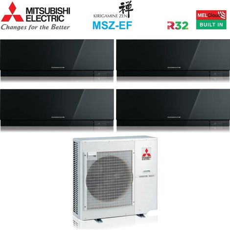 Mitsubishi Electric Quadri Split Inverter Klimagerät Serie KIRIGAMINE ZEN BLACK MSZ-EF 7+7+15 mit MXZ-4F72VF R-32 Wi-Fi Integrated Farbe Schwarz 7000+7000+15000