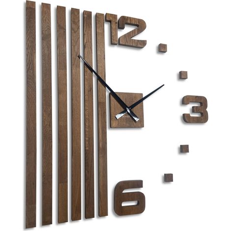 Horloge Murale DIY en Bois de chêne à lamelles - Grande Horloge Murale geante XXL - Design Moderne Mural décoratif pour Bureau, Salon, Chambre à Coucher silencieuse 100 cm, Marron (1/5)