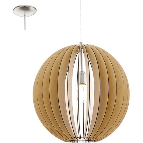 Lampadario A Sospensione Contemporaneo Cossano Acciaio Nichel Legno 1 Luce E27 (1/4)
