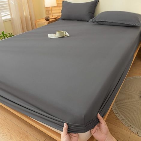 Drap-housse, housse de couette, couvre-lit uni en coton, protège-matelas (1 pièce) - Noir et gris - 90 x 190 cm (1/4)