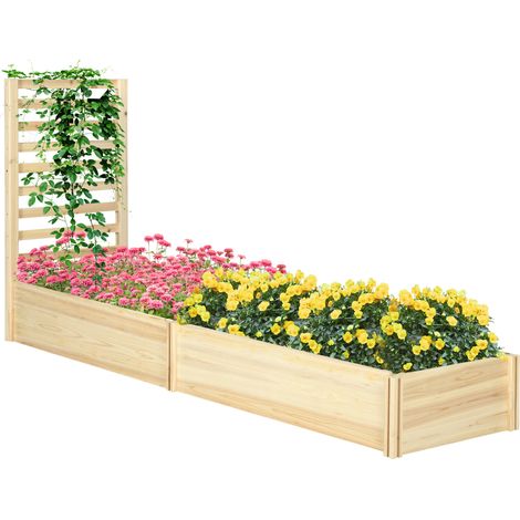 Hochbeet für den Außenbereich mit Schultergurt und 2 offenen Böden, Rankgitter für Kletterpflanzen, 230 x 60 x 110 cm, Holz