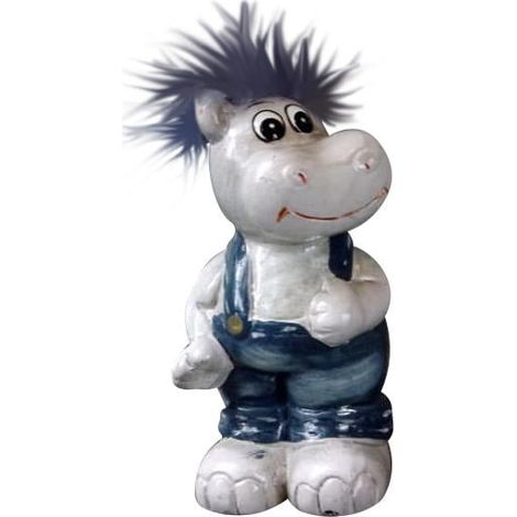 Ippopotamo in ceramica in posizione eretta con pelo piumato, 9x4 cm (1/2)