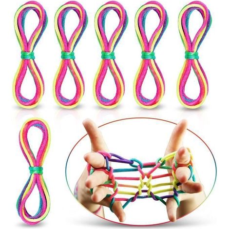Jeu de Ficelle Doigts,6 Pièces Rainbow Rope, Cats Cradle Corde,Jeu d'adresse, Jeu élastique Enfant Doigt ,Petit Cadeau