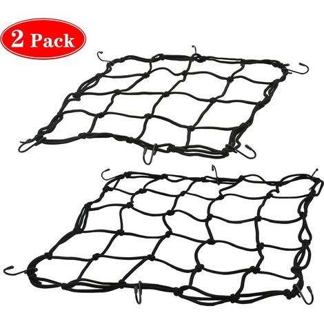 Pack de 2 filets à bagages moto, filet vélo, filet casque avec crochet, filet de sécurité, sangle bagage élastique pour moto, vélo (30 x 30 cm+ 40 x 40 cm)- (1/5)