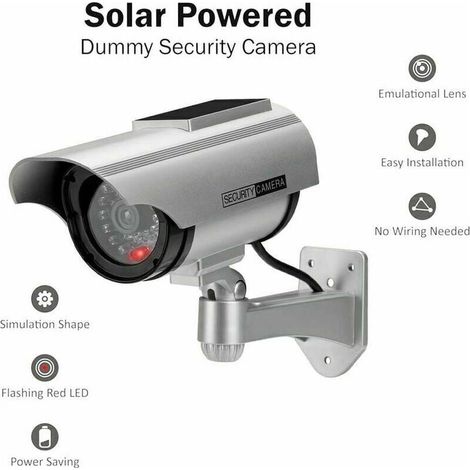 Caméra de surveillance interieur / exterieur- Factice Caméra Surveillance à l'énergie Solaire Appareil-Photo de dme de télévision en Circuit fermé de sécurité (Argent-1 Pack)
