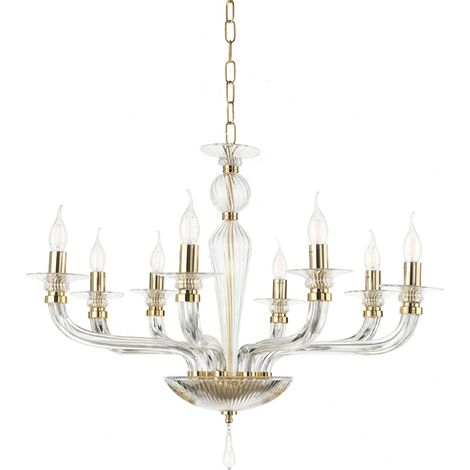 Lampadario a sospensione D82 cm VILLA a 8 luci in vetro lavorato a mano ORO (1/3)