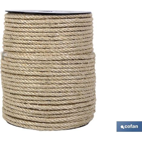 COFAN cuerda sisal 4 cabos 10 mm 50 mts natural , Cuerda de sisal torcida a 4 cabos sin alma en fibra natural, muy flexible obtenida de la pita. Indicada para decoración, deportes, (1/2)