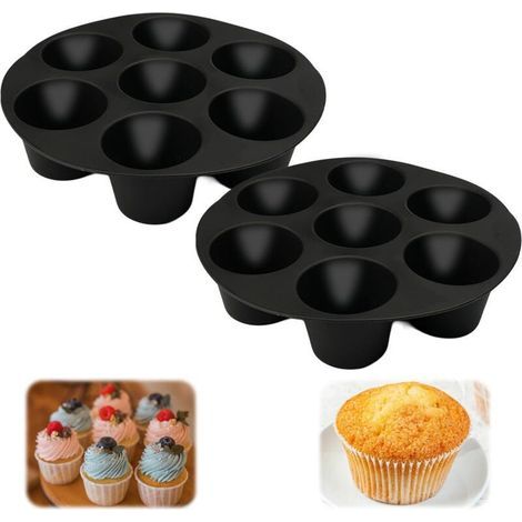 2 Pièces Moule Muffin Air Fryer, Moule à Muffin, Moule Silicone Muffin, Moule Muffins Silicone pour Air Fryer pour 7 Muffins et Gâteaux, pour Gâteaux, Muffin Tasses, Dessert, Pâtisseries, 7 Pouces (1/5)