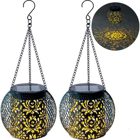Lanternes solaires extérieures imperméables,suspendus Lumières solaires extérieures Décor de jardin, Grand-mère Lanterne décorative métallique pour Patio Cour Porch Balcon Cour arrière pelouse,2pcs