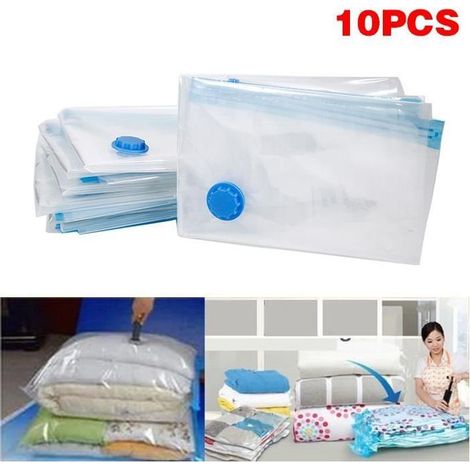 Lot de 10 sacs de rangement sous vide en PET de 60 x 80 cm. Gain de place jusqu'à 75 %.-AquaForge