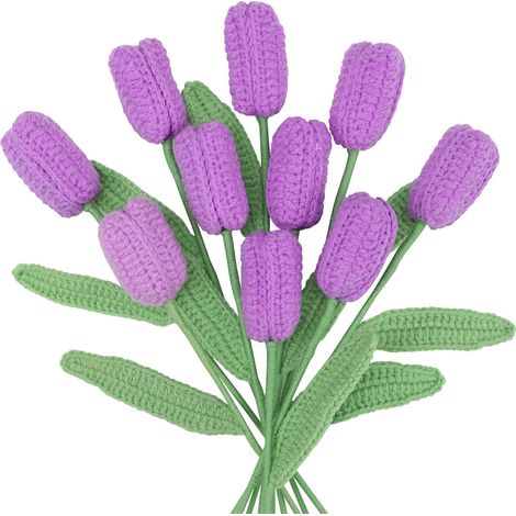 Fleurs artificielles au Crochet, 10 pièces, tulipes faites à la main, Bouquet tricoté, ornements floraux, cadeaux, décoration de maison (1/5)