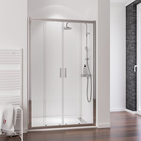 Porte de douche coulissante, verre 6 mm, 4 éléments, profilé aspect chromé, Impériale, Schulte, 180 x 200 cm (1/4)