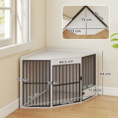 Cage à chien blanc MDF métal pour petits moyens chiens porte de nourrissage, niche compacte confortable adaptée appartement salon (1/5)