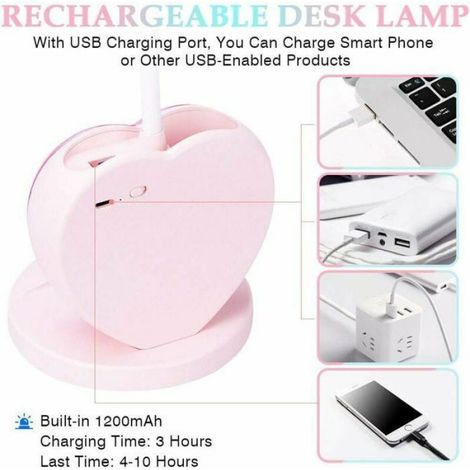 Lampe de bureau - - Rose - Rechargeable USB - 2 températures de couleur (1/5)